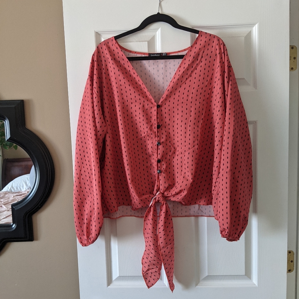 Coral Long Sleeve button V neck